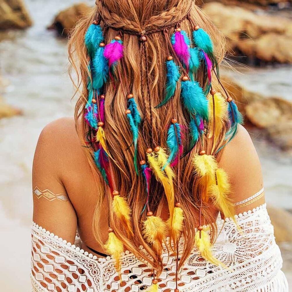 Feather Headband Bohemian Gypsy Hair Accessory Festival Boho Style
